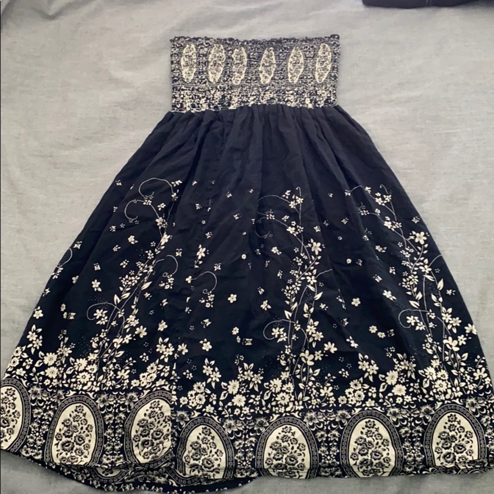 Navy floral patterned tube top dress